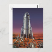 ヴィンテージSF、宇宙飛行士カブトムシエイリアン ポストカード (正面/裏面)