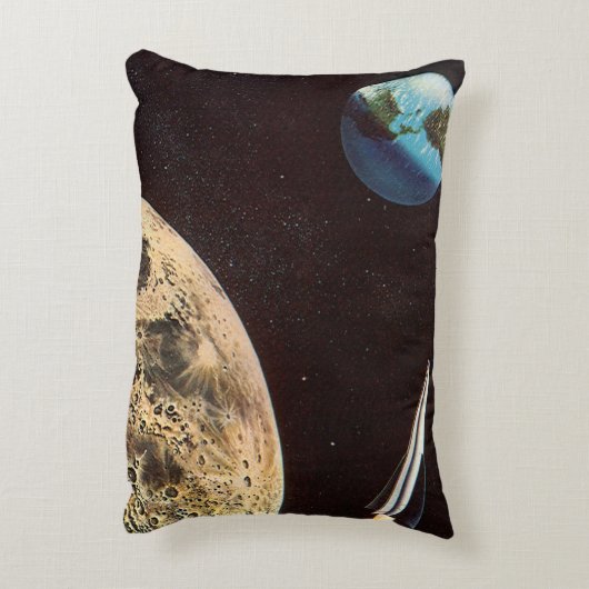 ヴィンテージSF、月の上のロケット船 アクセントクッション (裏面(縦))