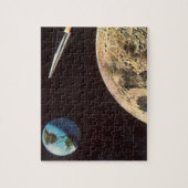 ヴィンテージSF、月の上のロケット船 ジグソーパズル (縦)