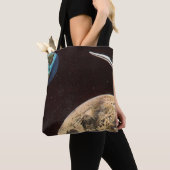 ヴィンテージSF、月の上のロケット船 トートバッグ (クローズアップ)