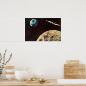 ヴィンテージSF、月の上のロケット船 ポスター (キッチン)