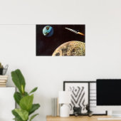 ヴィンテージSF、月の上のロケット船 ポスター (ホームオフィス)
