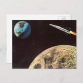 ヴィンテージSF、月の上のロケット船 ポストカード (正面/裏面)