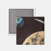 ヴィンテージSF、月の上のロケット船 マグネット (正面/裏面)