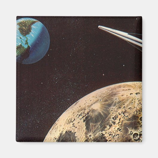 ヴィンテージSF、月の上のロケット船 マグネット (正面)