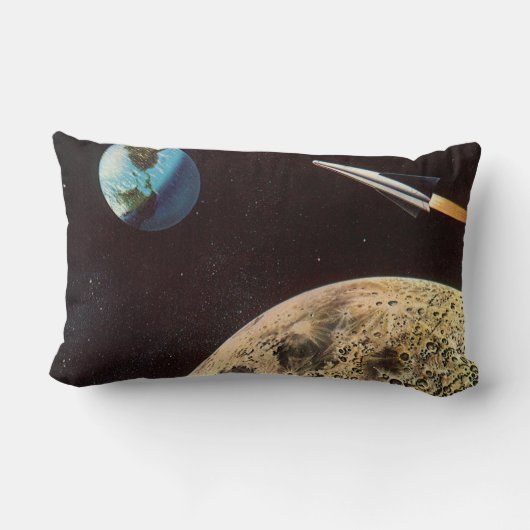 ヴィンテージSF、月の上のロケット船 ランバークッション (裏面)