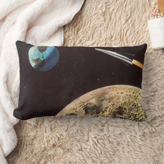 ヴィンテージSF、月の上のロケット船 ランバークッション (ブランケット)