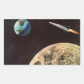 ヴィンテージSF、月の上のロケット船 長方形シール (正面)