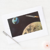 ヴィンテージSF、月の上のロケット船 長方形シール (封筒)