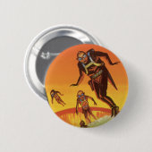 ヴィンテージSF、火山のSFエイリアン 缶バッジ (正面&裏面)