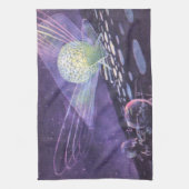 ヴィンテージSF、Orbと白熱［赤熱］光を放つエイリアン キッチンタオル (縦)