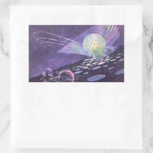 ヴィンテージSF、Orbと白熱［赤熱］光を放つエイリアン 長方形シール (バッグ)