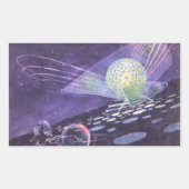 ヴィンテージSF、Orbと白熱［赤熱］光を放つエイリアン 長方形シール (正面)