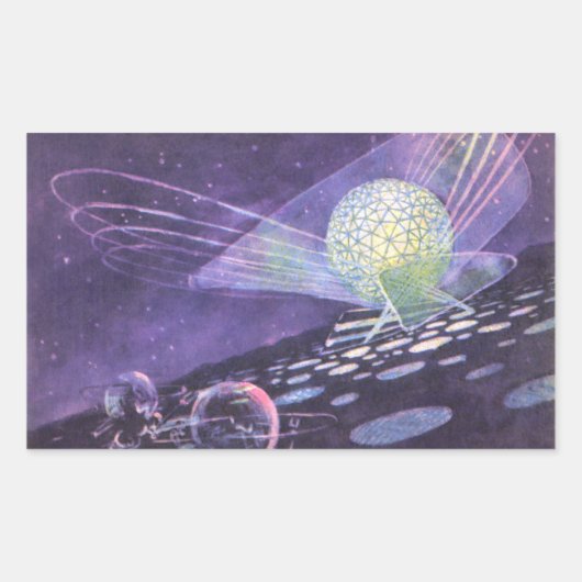 ヴィンテージSF、Orbと白熱［赤熱］光を放つエイリアン 長方形シール (正面)