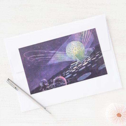 ヴィンテージSF、Orbと白熱［赤熱］光を放つエイリアン 長方形シール (封筒)