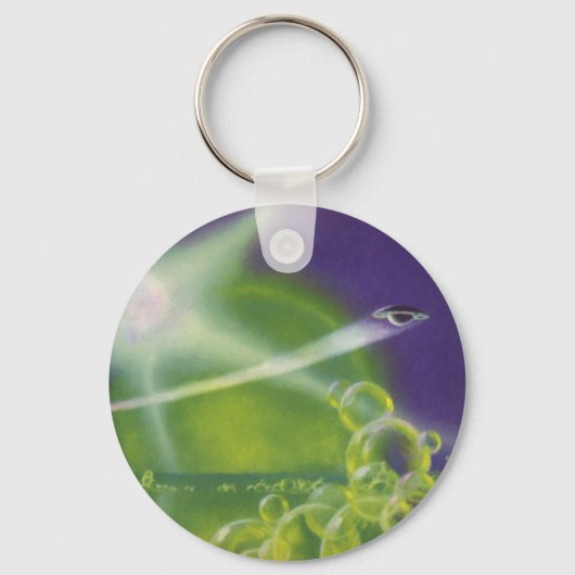 ヴィンテージSF Sci Fiグリーンバブル惑星 キーホルダー (正面)