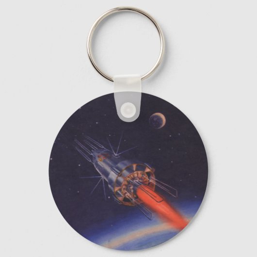 ヴィンテージSF、Sci Fi Rocket over Earth キーホルダー (正面)