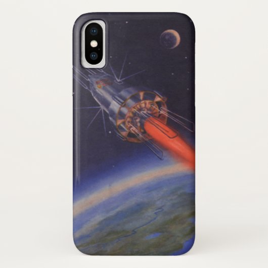 ヴィンテージSF、Sci Fi Rocket over Earth Case-Mate iPhoneケース (裏面)