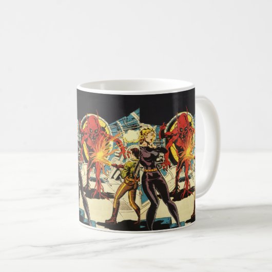 ヴィンテージSF、SFエイリアン攻撃 コーヒーマグカップ (正面右)