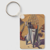 ヴィンテージSF, SF,ロケット建物 キーホルダー (正面)