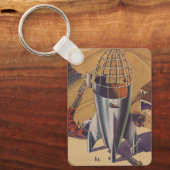 ヴィンテージSF, SF,ロケット建物 キーホルダー (正面)