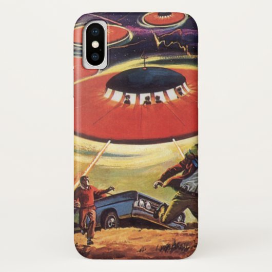 ヴィンテージSF、SF UFOエイリアン侵入 Case-Mate iPhoneケース (裏面)