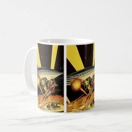 ヴィンテージSF、UFOのSFエイリアン コーヒーマグカップ (正面左)