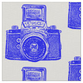 ヴィンテージSLRのカメラ-白の青 ファブリック (クローズアップ)