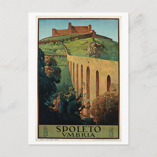 ヴィンテージSpoleto Umbria 1920s旅行イタリアン広告 ポストカード (正面)