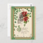 ヴィンテージSt patricks dayアイリッシュシャームロックアンドバラ ポストカード (正面/裏面)