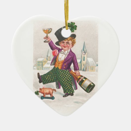 ヴィンテージSt patricks dayシャムロックシャンパーニュ セラミックオーナメント (正面)