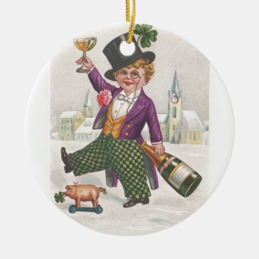 ヴィンテージSt patricks dayシャムロックシャンパーニュ セラミックオーナメント (正面)