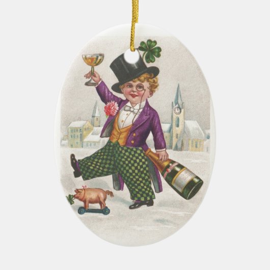 ヴィンテージSt patricks dayシャムロックシャンパーニュ セラミックオーナメント (正面)