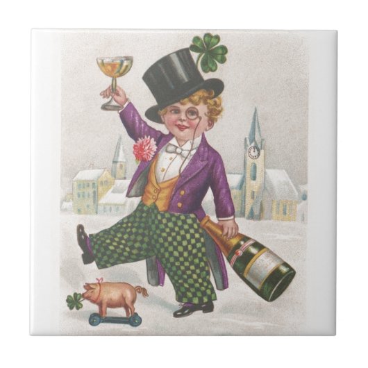 ヴィンテージSt patricks dayシャムロックシャンパーニュ タイル (正面)