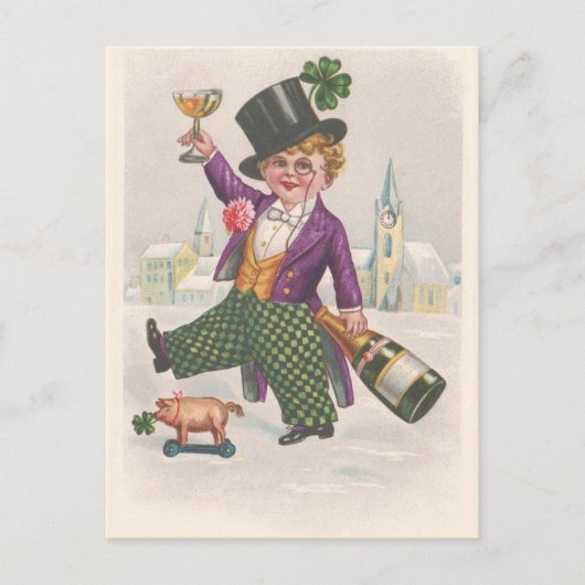 ヴィンテージSt patricks dayシャムロックシャンパーニュ ポストカード (正面)