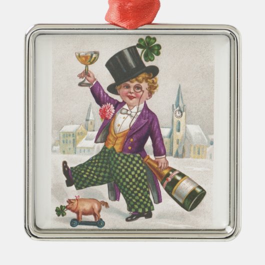 ヴィンテージSt patricks dayシャムロックシャンパーニュ メタルオーナメント (正面)