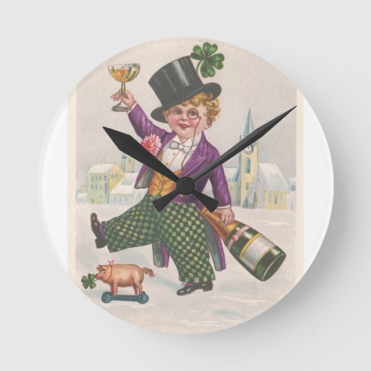 ヴィンテージSt patricks dayシャムロックシャンパーニュ ラウンド壁時計 (正面)