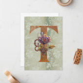 ヴィンテージSteampunkフローラレターTノートカード ノートカード (正面/裏面インサイチュ)