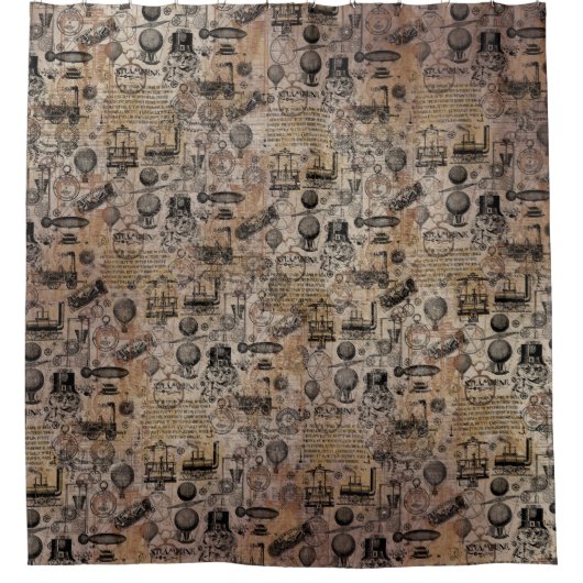 ヴィンテージSteampunk シャワーカーテン (正面)