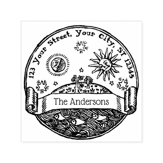 ヴィンテージSun Moon Stars海地球名アドレス セルフインキングスタンプ (デザイン)