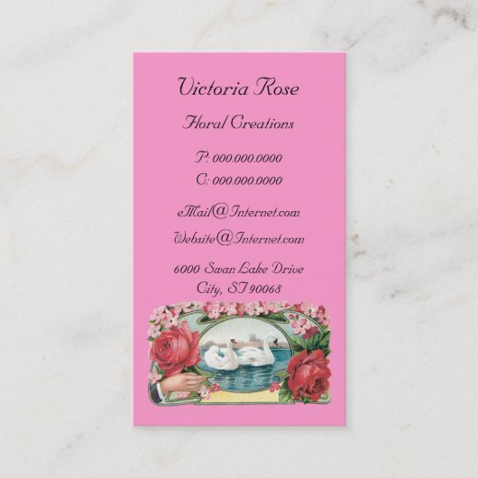 ヴィンテージSWANおよびバラの名刺テンプレート 名刺 (正面)