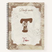 ヴィンテージTパーソナライズされた付きイニシャルマップ ノートブック (正面)