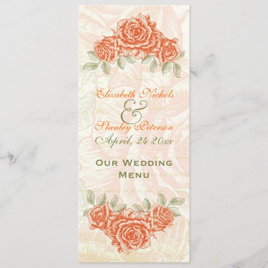 ヴィンテージtangerineオレンジ結婚バラのメニューカード メニュー (正面)