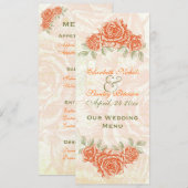 ヴィンテージtangerineオレンジ結婚バラのメニューカード メニュー (正面/裏面)