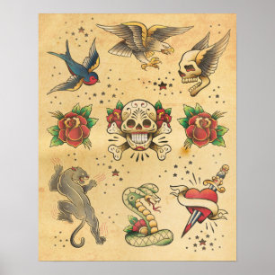 ヴィンテージTattoo Flashポスター ポスター