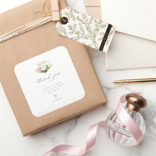 ヴィンテージTeacupフローラありがとう スクエアシール (ギフト)