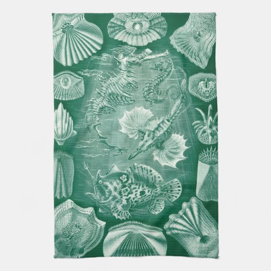 ヴィンテージTeleostei Shells and Fish by Ernst Haeckel キッチンタオル (縦)