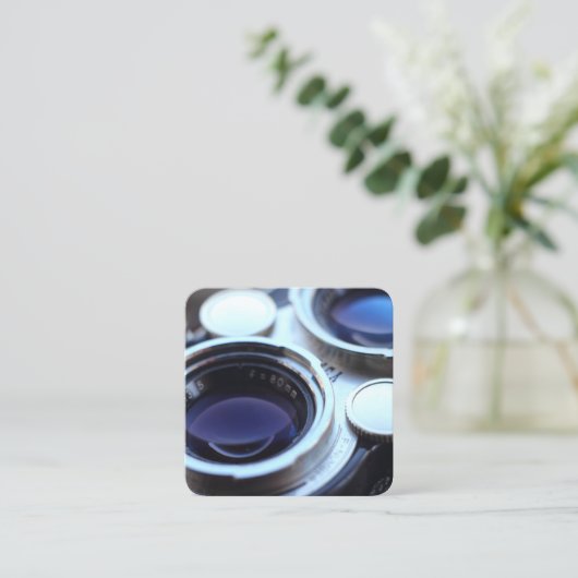 ヴィンテージTLRカメラ詳細 スクエア名刺 (スタンド正面)