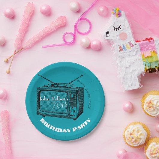 ヴィンテージTVの第70誕生会の紙皿 ペーパープレート (パーティー)