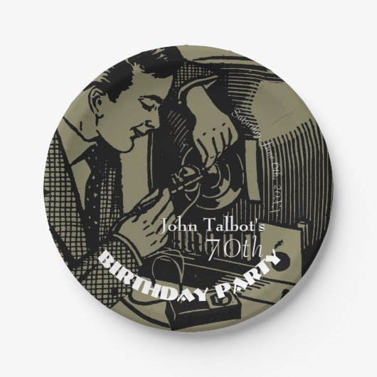 ヴィンテージTVリペアラー70thバースデーパーティーPプレート ペーパープレート (正面)